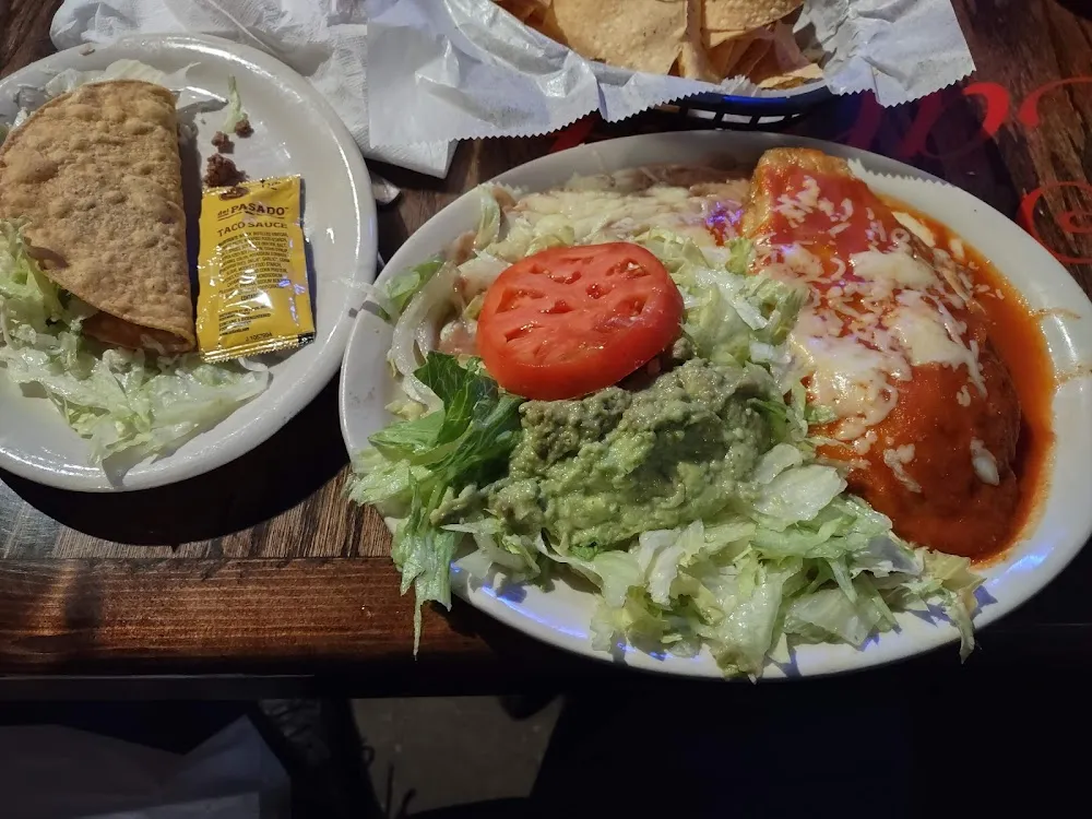 Chili Relleno with Taco Beans and Guacamole Salad